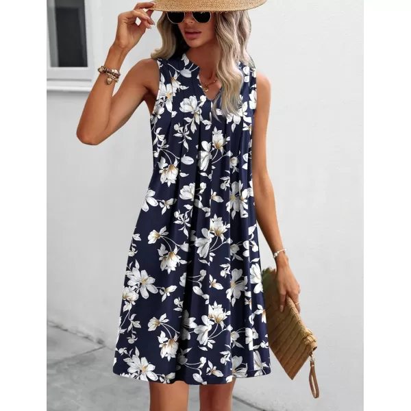 HOTOUCH Women Casual ALine Dress with Pockets 2024 Sleeveless V Neck Pleated Sundress Loose TShirt Work Office DressesWhitefloral