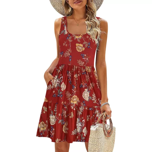 HOTOUCH Women Casual Summer Dress Sleeveless Ruffle Swing Dress with Pockets Tiered Mini Sundress Tank Short Dress A LineRed Floral