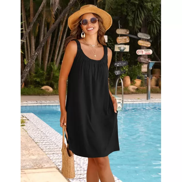 HOTOUCH Women Dress 2024 Summer Casual T Shirt Dress Beach Cover Up Sleeveless Sundress Tank Dress with PocketsBlack