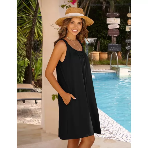 HOTOUCH Women Dress 2024 Summer Casual T Shirt Dress Beach Cover Up Sleeveless Sundress Tank Dress with PocketsBlack