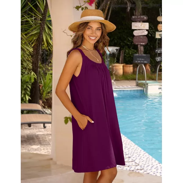 HOTOUCH Women Dress 2024 Summer Casual T Shirt Dress Beach Cover Up Sleeveless Sundress Tank Dress with PocketsPurple