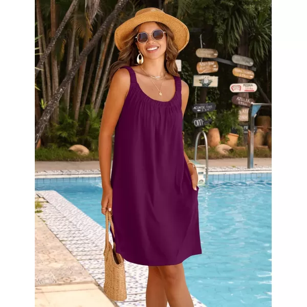 HOTOUCH Women Dress 2024 Summer Casual T Shirt Dress Beach Cover Up Sleeveless Sundress Tank Dress with PocketsPurple