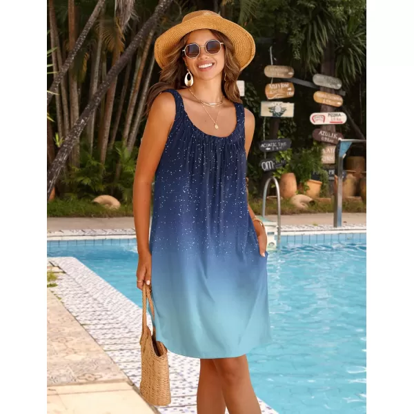 HOTOUCH Women Dress 2024 Summer Casual T Shirt Dress Beach Cover Up Sleeveless Sundress Tank Dress with PocketsStarry Sky Blue