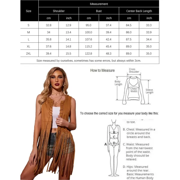 HOTOUCH Women Fringe Vest 70s Hippie Costume Faux Suede Sleeveless Tassels Cardigan Cowgirl Western TopsBrown