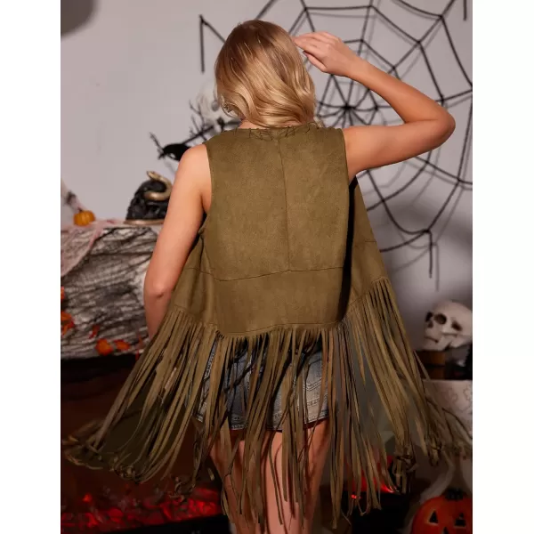 HOTOUCH Women Fringe Vest 70s Hippie Costume Faux Suede Sleeveless Tassels Cardigan Cowgirl Western TopsCoffee Brown