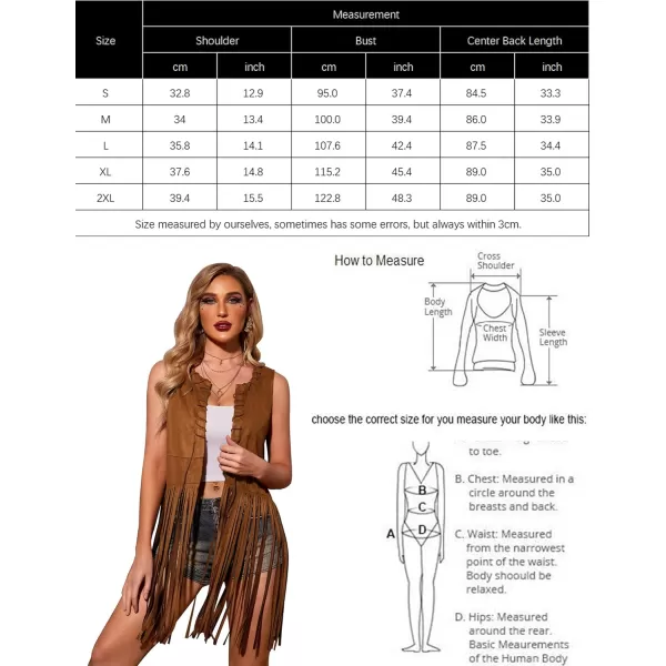HOTOUCH Women Fringe Vest 70s Hippie Costume Faux Suede Sleeveless Tassels Cardigan Cowgirl Western TopsDark Brown