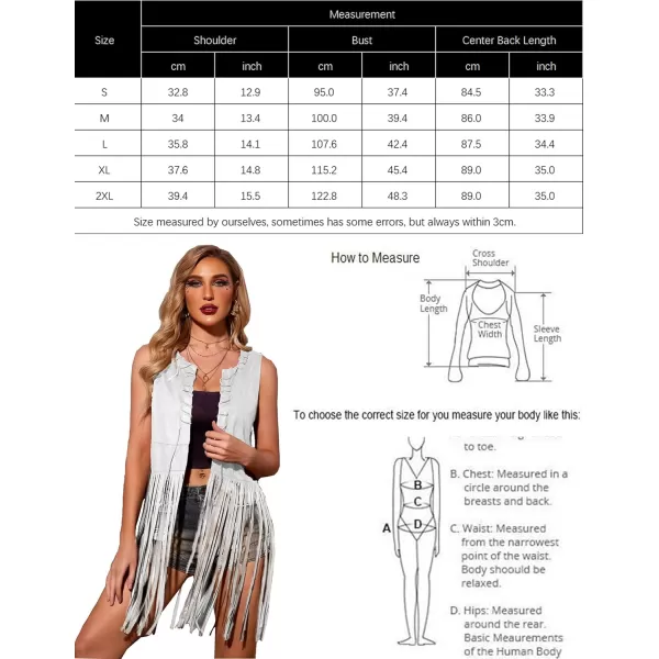 HOTOUCH Women Fringe Vest 70s Hippie Costume Faux Suede Sleeveless Tassels Cardigan Cowgirl Western TopsWhite