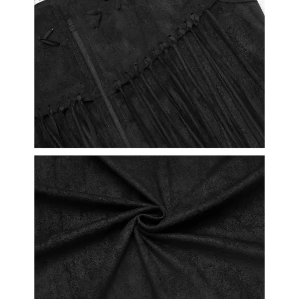 HOTOUCH Women Tassel Vest Fringe Vest 70s Hippie Faux Suede Sleeveless Vest Jacket XSXXXLBblack