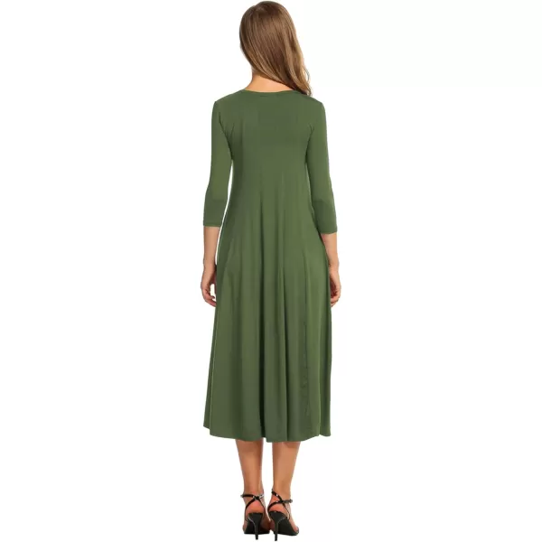HOTOUCH Womens 34 Sleeve Aline and Flare Midi Long DressArmy Green New