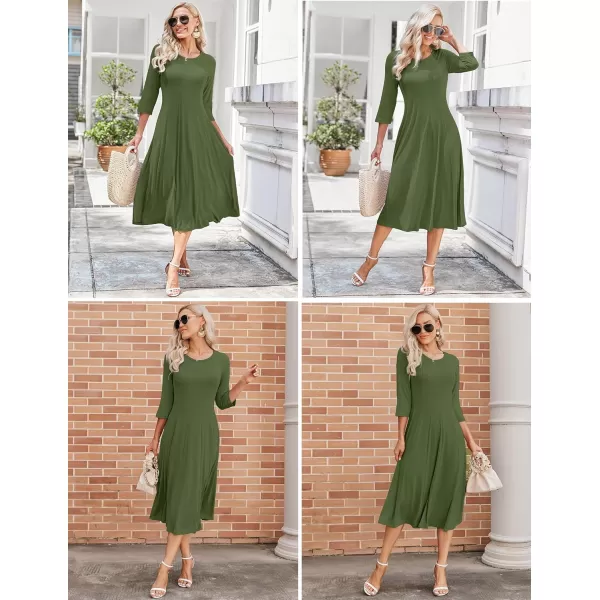 HOTOUCH Womens 34 Sleeve Aline and Flare Midi Long DressArmy Green New
