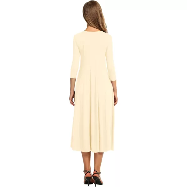 HOTOUCH Womens 34 Sleeve Aline and Flare Midi Long DressBeige