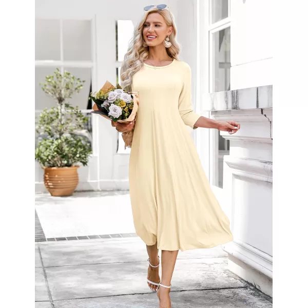 HOTOUCH Womens 34 Sleeve Aline and Flare Midi Long DressBeige