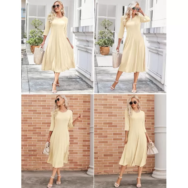 HOTOUCH Womens 34 Sleeve Aline and Flare Midi Long DressBeige