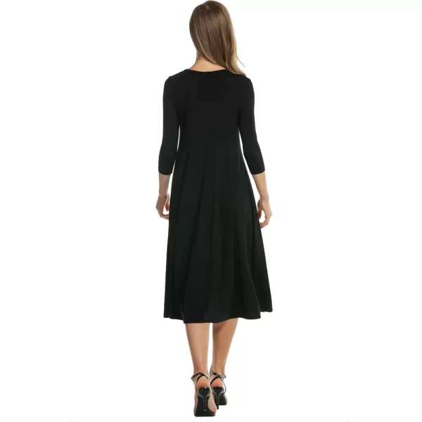 HOTOUCH Womens 34 Sleeve Aline and Flare Midi Long DressBlack