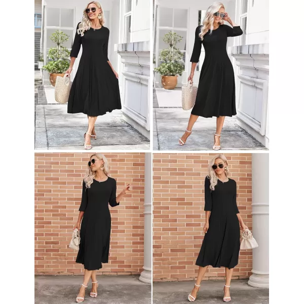 HOTOUCH Womens 34 Sleeve Aline and Flare Midi Long DressBlack
