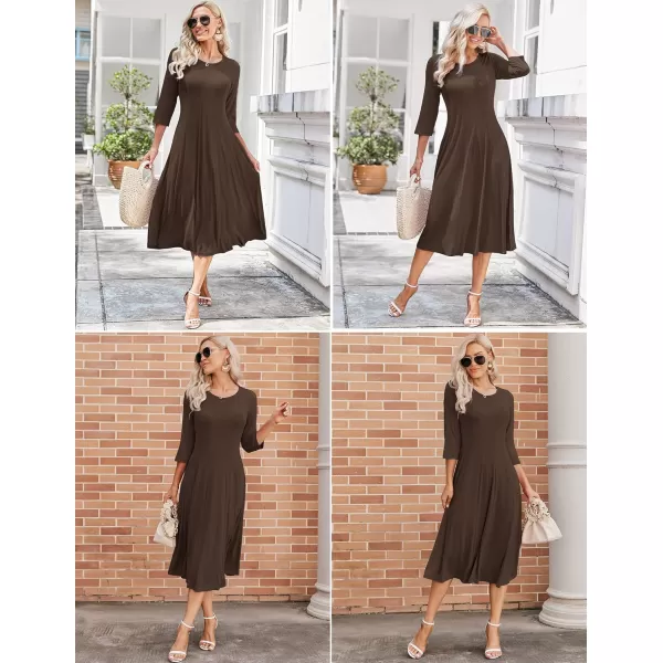 HOTOUCH Womens 34 Sleeve Aline and Flare Midi Long DressBrown
