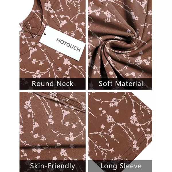 HOTOUCH Womens 34 Sleeve Aline and Flare Midi Long DressBrown Floral