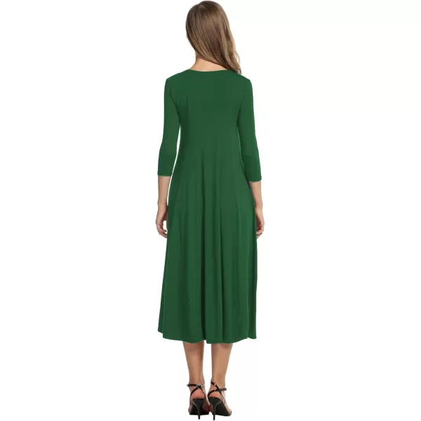 HOTOUCH Womens 34 Sleeve Aline and Flare Midi Long DressDark Green