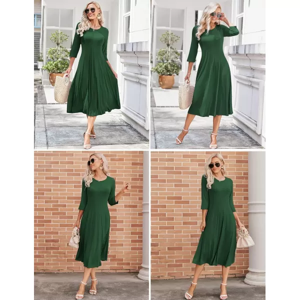 HOTOUCH Womens 34 Sleeve Aline and Flare Midi Long DressDark Green