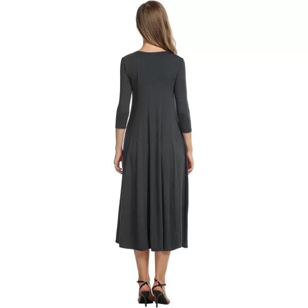 HOTOUCH Womens 34 Sleeve Aline and Flare Midi Long DressDark Grey