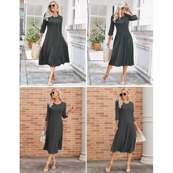 HOTOUCH Womens 34 Sleeve Aline and Flare Midi Long DressDark Grey
