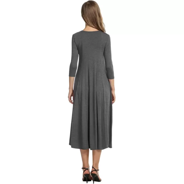 HOTOUCH Womens 34 Sleeve Aline and Flare Midi Long DressDeep Dark Grey