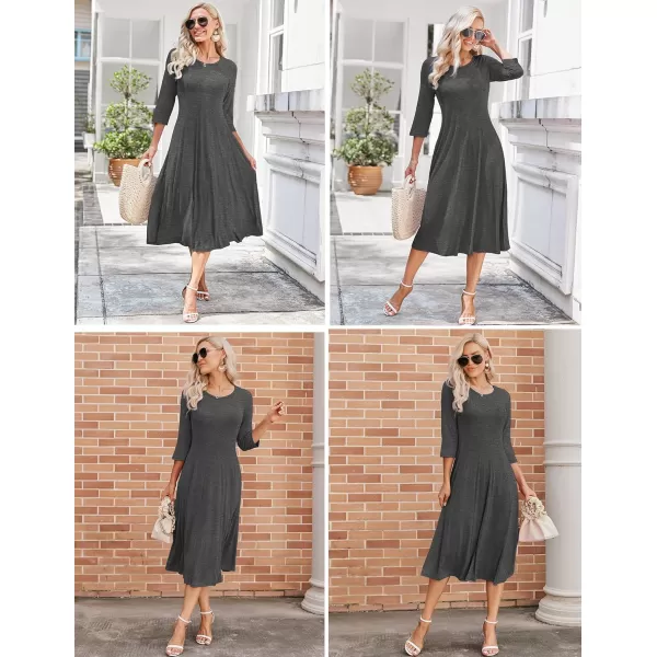 HOTOUCH Womens 34 Sleeve Aline and Flare Midi Long DressDeep Dark Grey