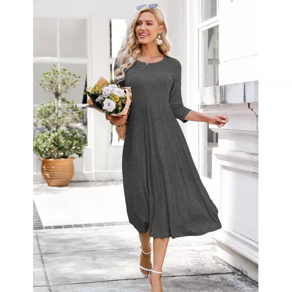 HOTOUCH Womens 34 Sleeve Aline and Flare Midi Long DressDeep Dark Grey