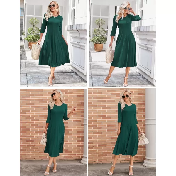 HOTOUCH Womens 34 Sleeve Aline and Flare Midi Long DressDeep Green