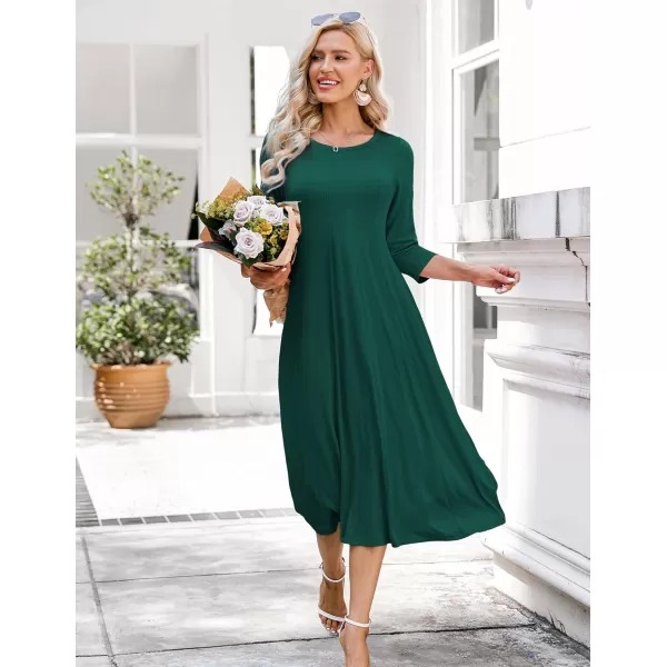HOTOUCH Womens 34 Sleeve Aline and Flare Midi Long DressDeep Green