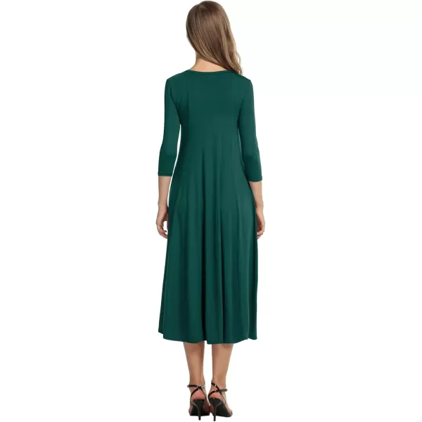 HOTOUCH Womens 34 Sleeve Aline and Flare Midi Long DressDeep Green