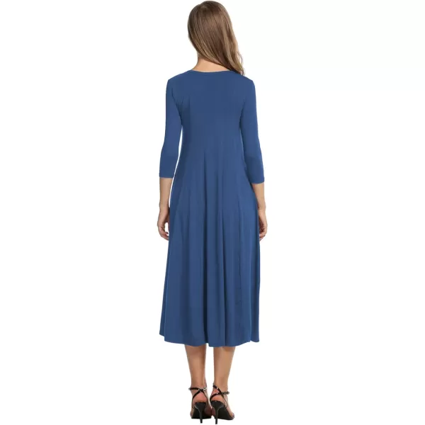 HOTOUCH Womens 34 Sleeve Aline and Flare Midi Long DressDeep Sky Blue