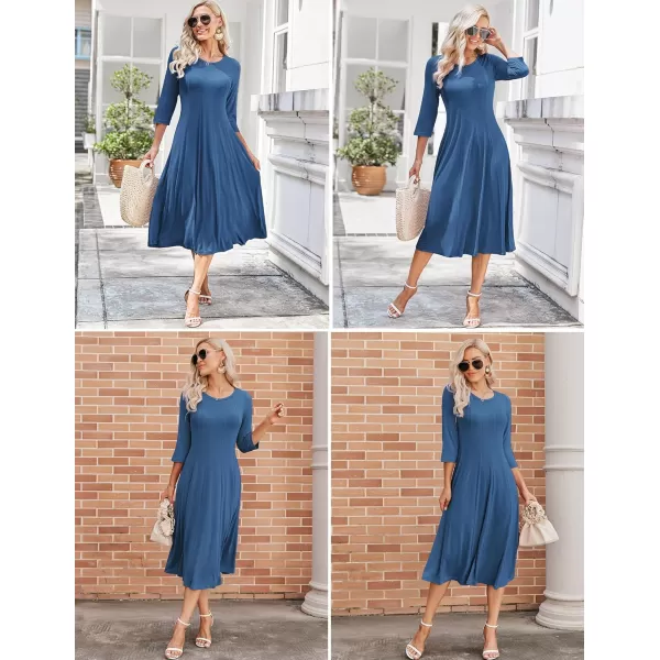 HOTOUCH Womens 34 Sleeve Aline and Flare Midi Long DressDeep Sky Blue
