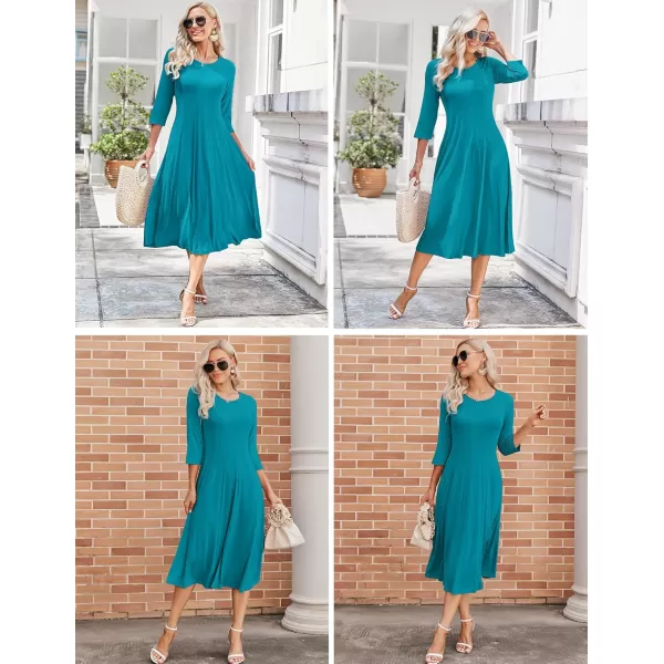 HOTOUCH Womens 34 Sleeve Aline and Flare Midi Long DressJade Green