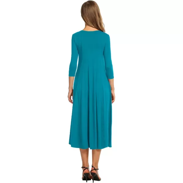 HOTOUCH Womens 34 Sleeve Aline and Flare Midi Long DressJade Green