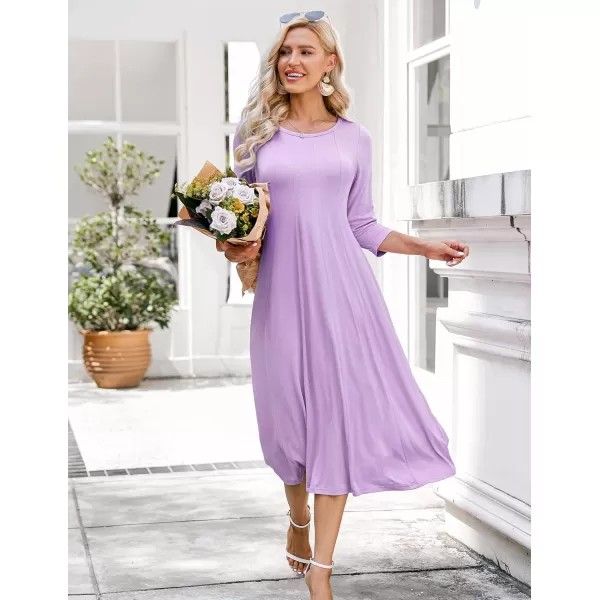 HOTOUCH Womens 34 Sleeve Aline and Flare Midi Long DressLilac
