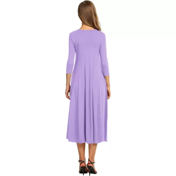 HOTOUCH Womens 34 Sleeve Aline and Flare Midi Long DressLilac