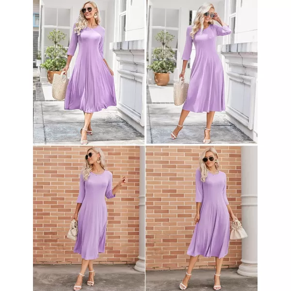 HOTOUCH Womens 34 Sleeve Aline and Flare Midi Long DressLilac