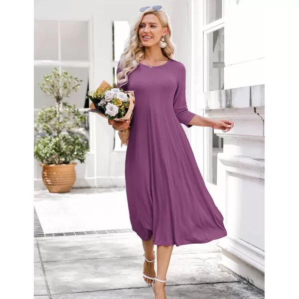 HOTOUCH Womens 34 Sleeve Aline and Flare Midi Long DressMauve