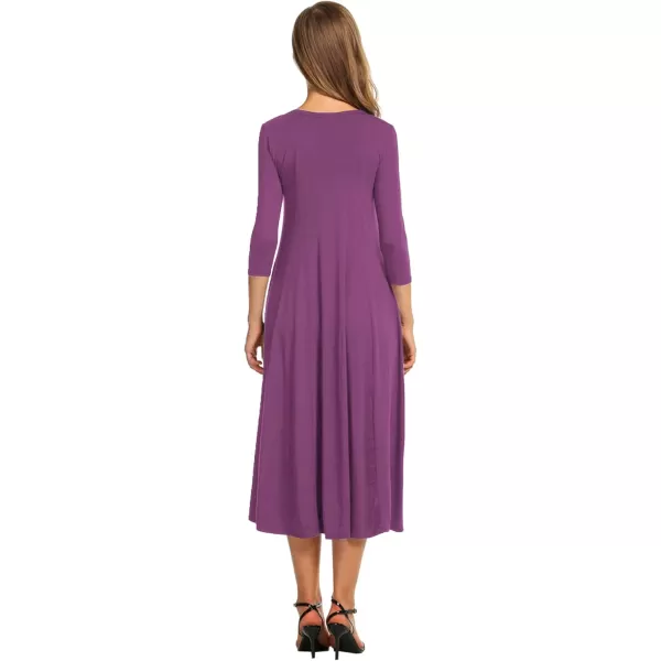 HOTOUCH Womens 34 Sleeve Aline and Flare Midi Long DressMauve