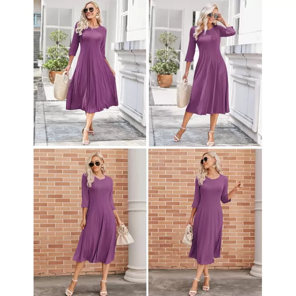HOTOUCH Womens 34 Sleeve Aline and Flare Midi Long DressMauve