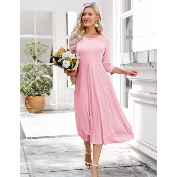 HOTOUCH Womens 34 Sleeve Aline and Flare Midi Long DressMisty Rose