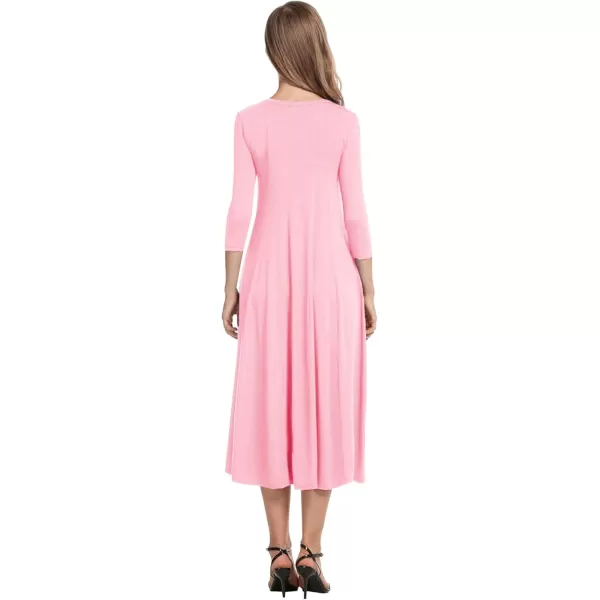 HOTOUCH Womens 34 Sleeve Aline and Flare Midi Long DressMisty Rose