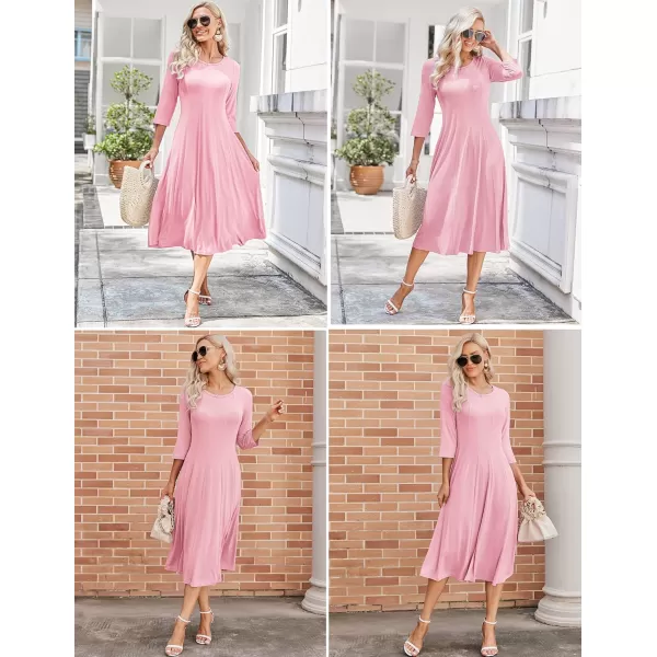 HOTOUCH Womens 34 Sleeve Aline and Flare Midi Long DressMisty Rose
