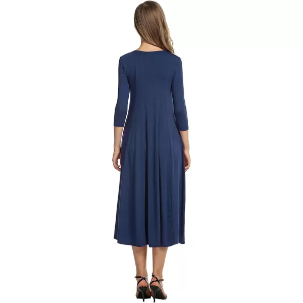 HOTOUCH Womens 34 Sleeve Aline and Flare Midi Long DressNavy Blue