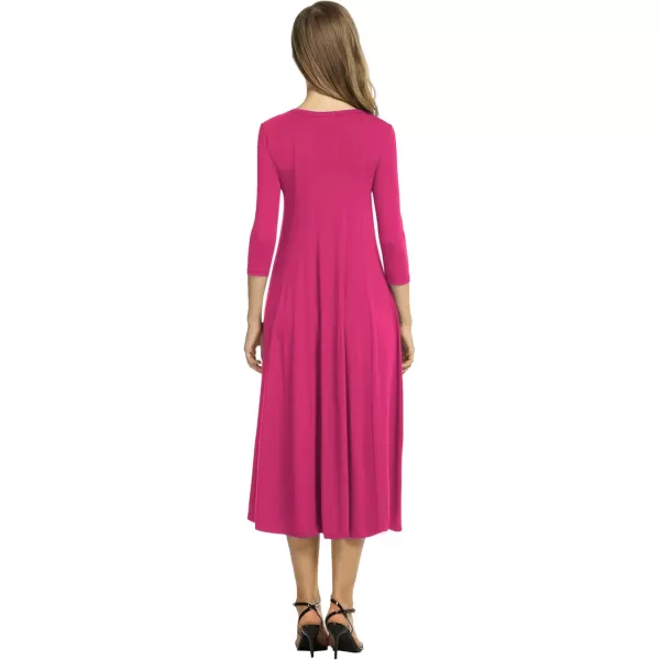 HOTOUCH Womens 34 Sleeve Aline and Flare Midi Long DressPink