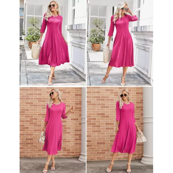 HOTOUCH Womens 34 Sleeve Aline and Flare Midi Long DressPink