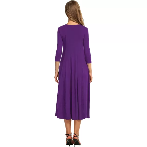 HOTOUCH Womens 34 Sleeve Aline and Flare Midi Long DressPurple