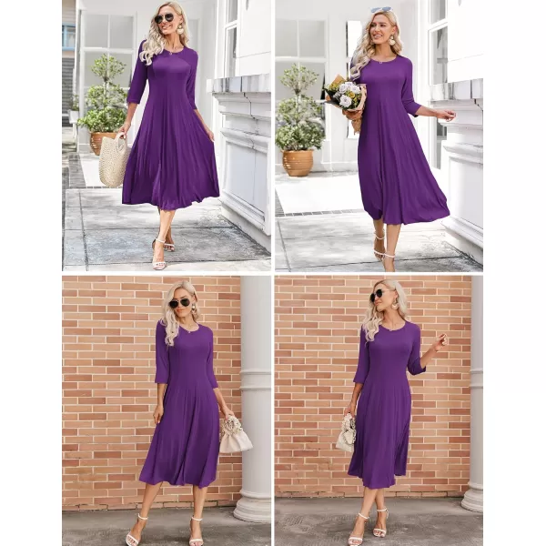HOTOUCH Womens 34 Sleeve Aline and Flare Midi Long DressPurple