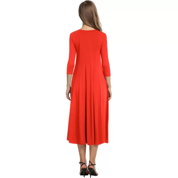 HOTOUCH Womens 34 Sleeve Aline and Flare Midi Long DressRed